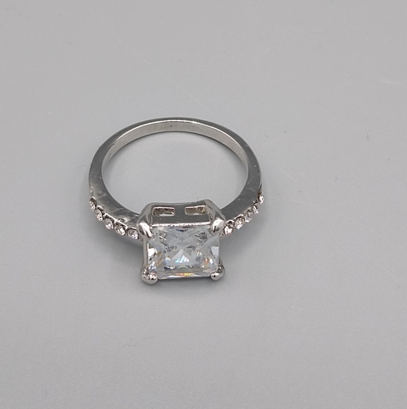 Silver Princess Cut Pavé Bridal Engagement Set - Picture 3 of 15